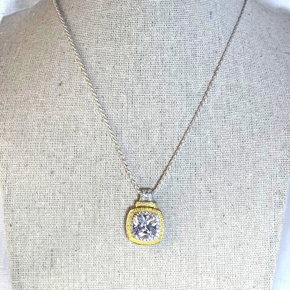 Solid 925 Sterling Silver 5CT Modified Square Cut CZ Pendant on 20" Rope Chain - Picture 6 of 14